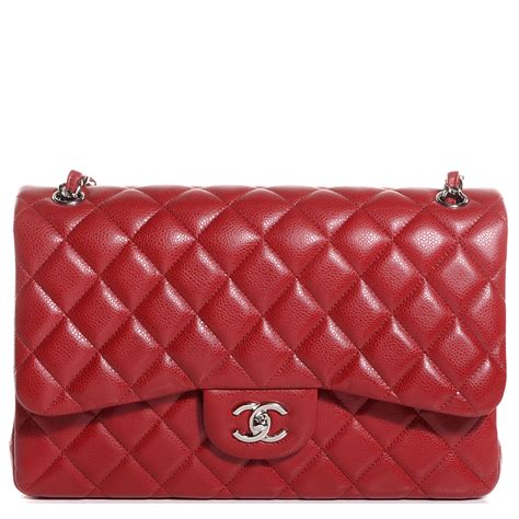 CHANEL Caviar Quilted Jumbo Double Flap Red 